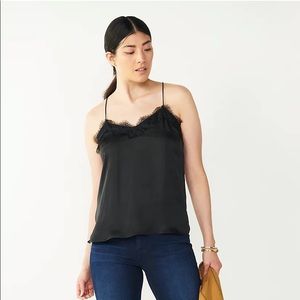 Black Satin Camisole with Lace Detail